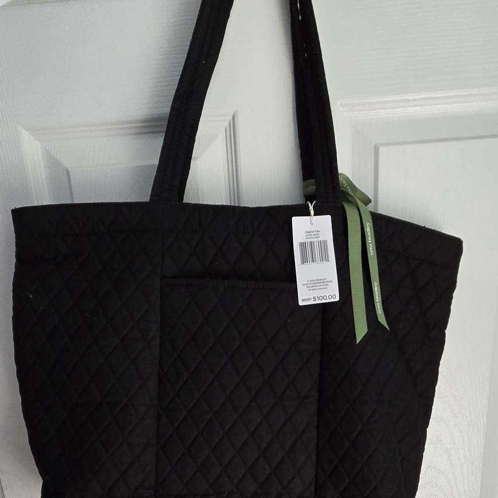 Vera Bradley Moonles Night Elegant Black Quilted Tote Bag - Picture 2 of 5
